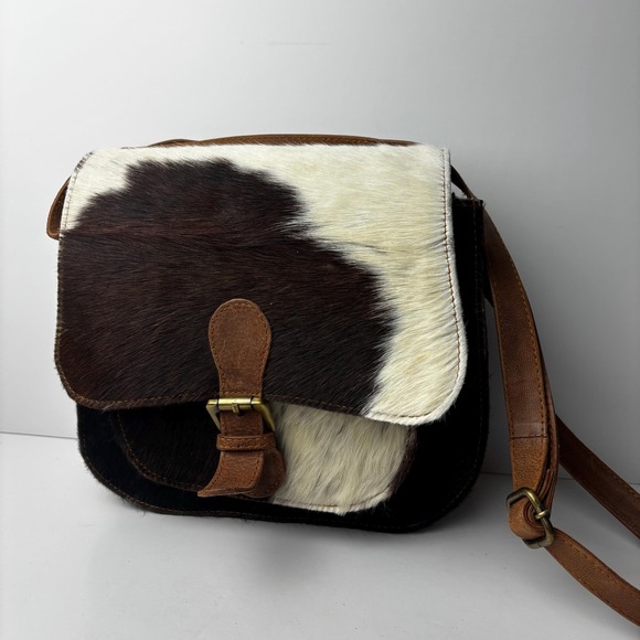 Vintage Genuine Leather Cow Hide Purse Hand Bag Brown - Picture 2 of 9